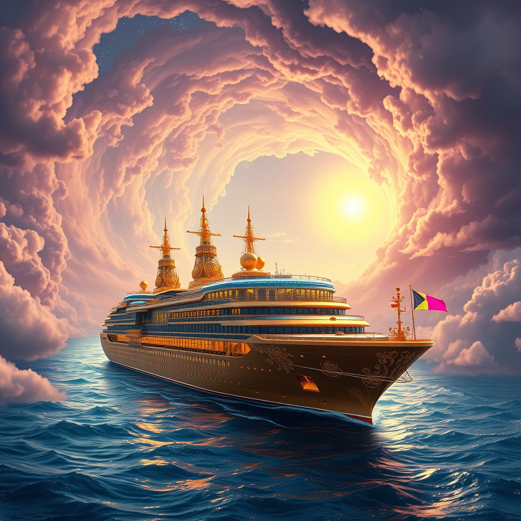Golden Luxury Cruise Ship in Baroque Style