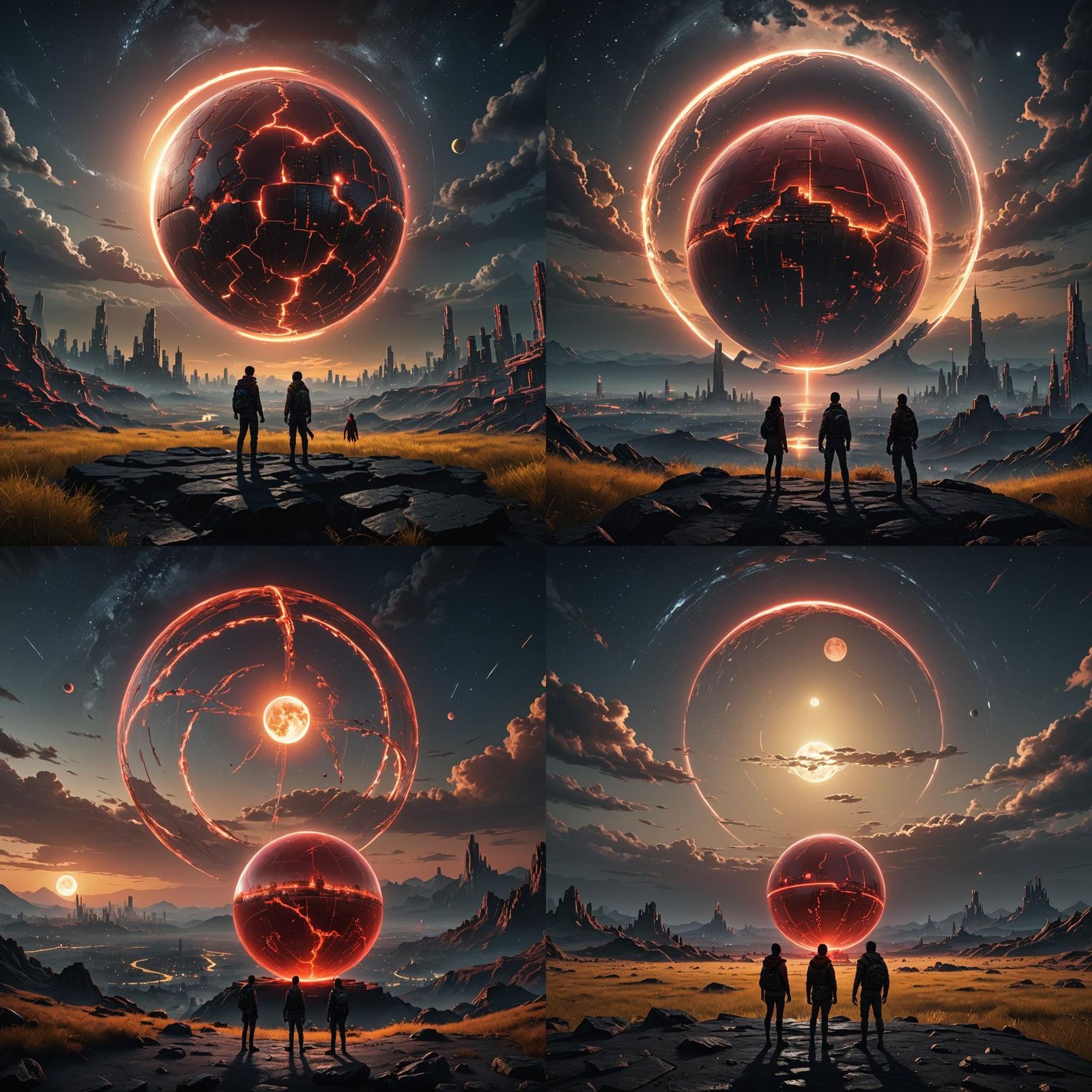 Epic Red Sphere Dominates Starry Landscape in 3D