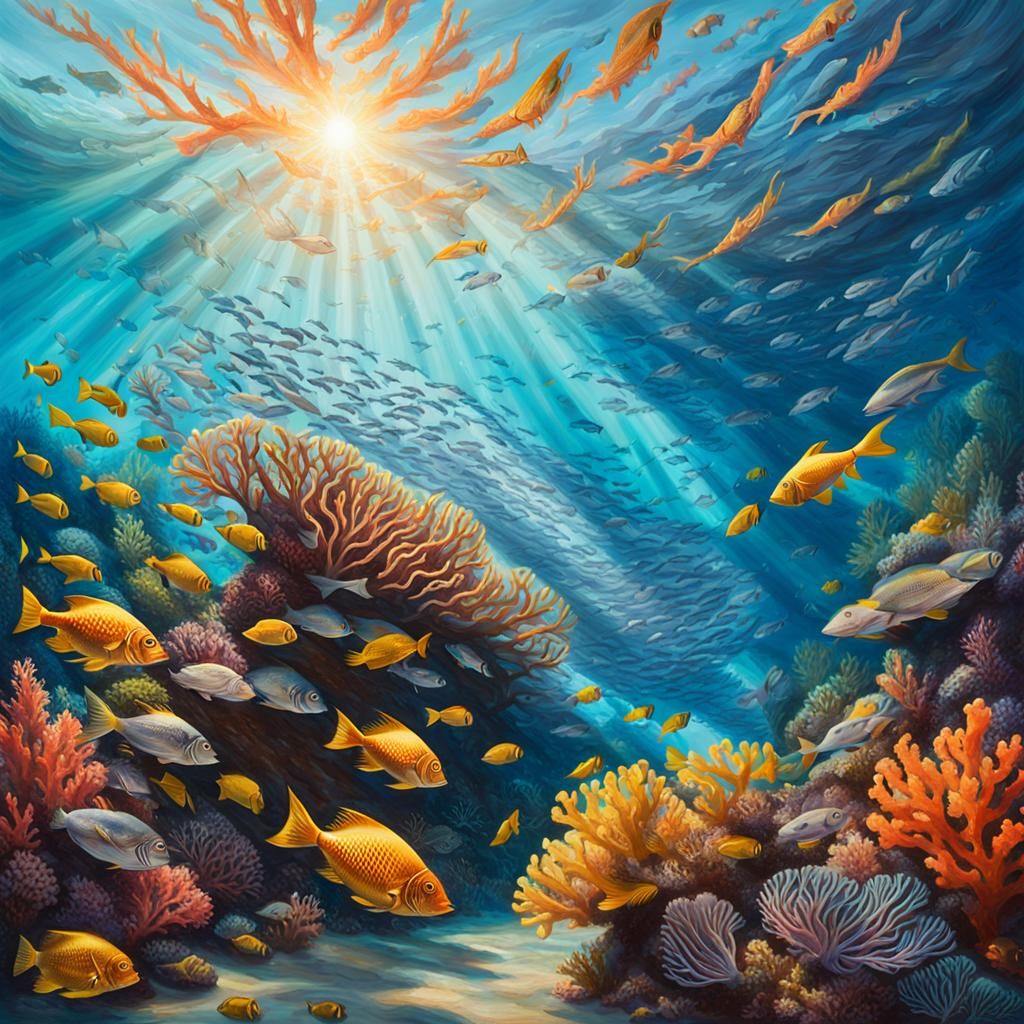 Coral Reef Fish in Impressionistic Oil Painting
