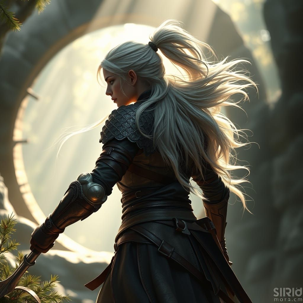 Elven Huntress Near Portal, Art Nouveau Style