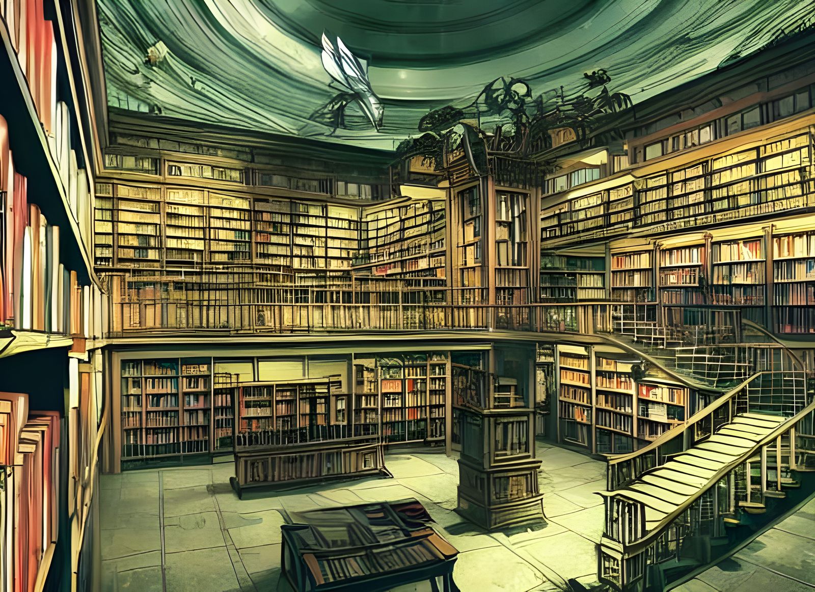 Anime Style Library Interior in Epic Wide Shot