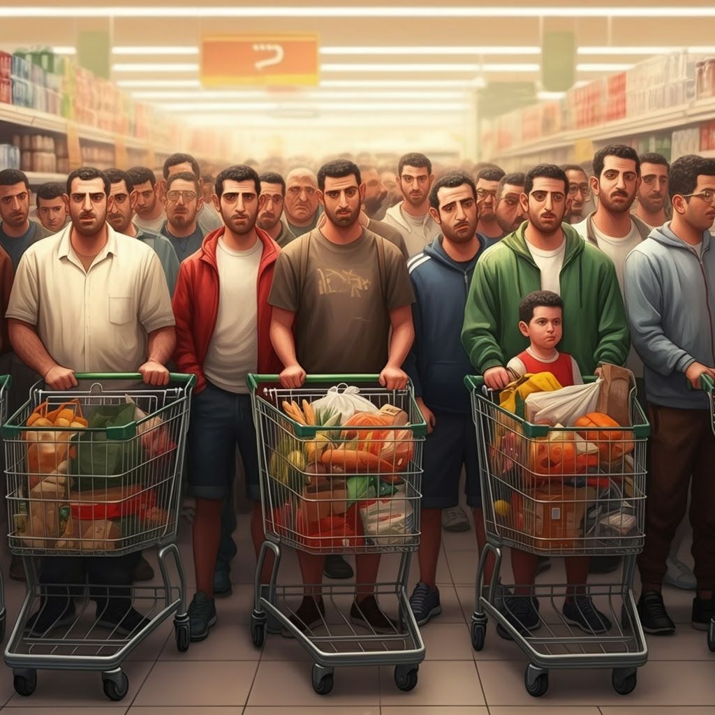 Massive Supermarket Queue in Realistic Digital Painting