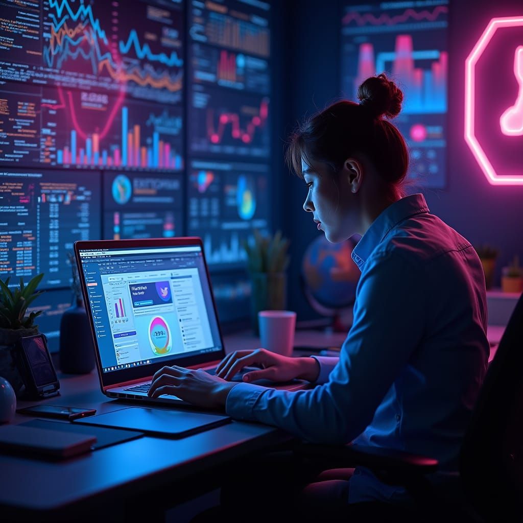 Futuristic Digital Marketing Concept in Neon-Lit Style
