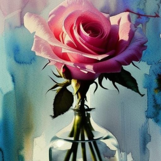 Elegant Pink Rosebud Watercolor Painting