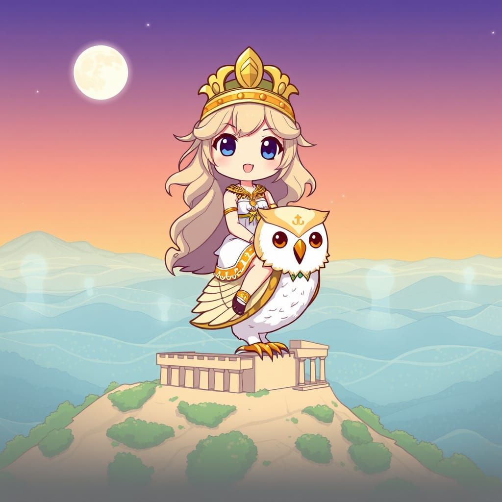 Chibi Anime Athena Soars Over Ancient Athens in a Whimsical ...