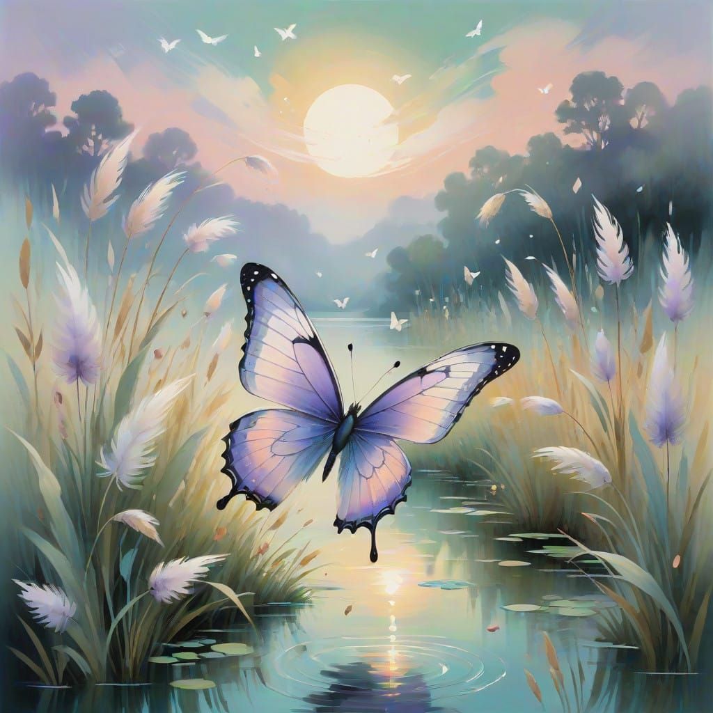 Ethereal Lilac Butterfly in Whimsical Dreamscape