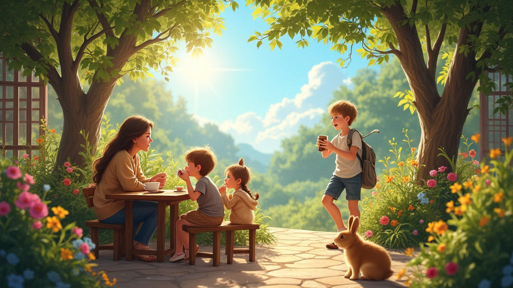 Pet Cafe Scene with Children and Animals