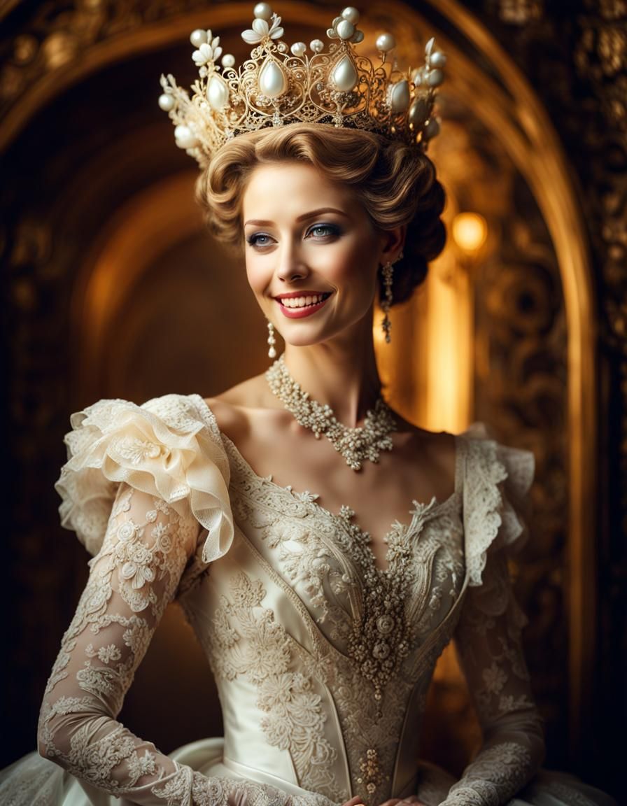 Victorian Bride in Lace Wedding Dress Portrait