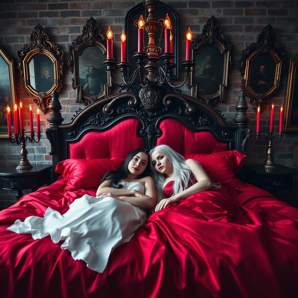 Elegant Gothic Dreamscape with Two Enchanting Girls