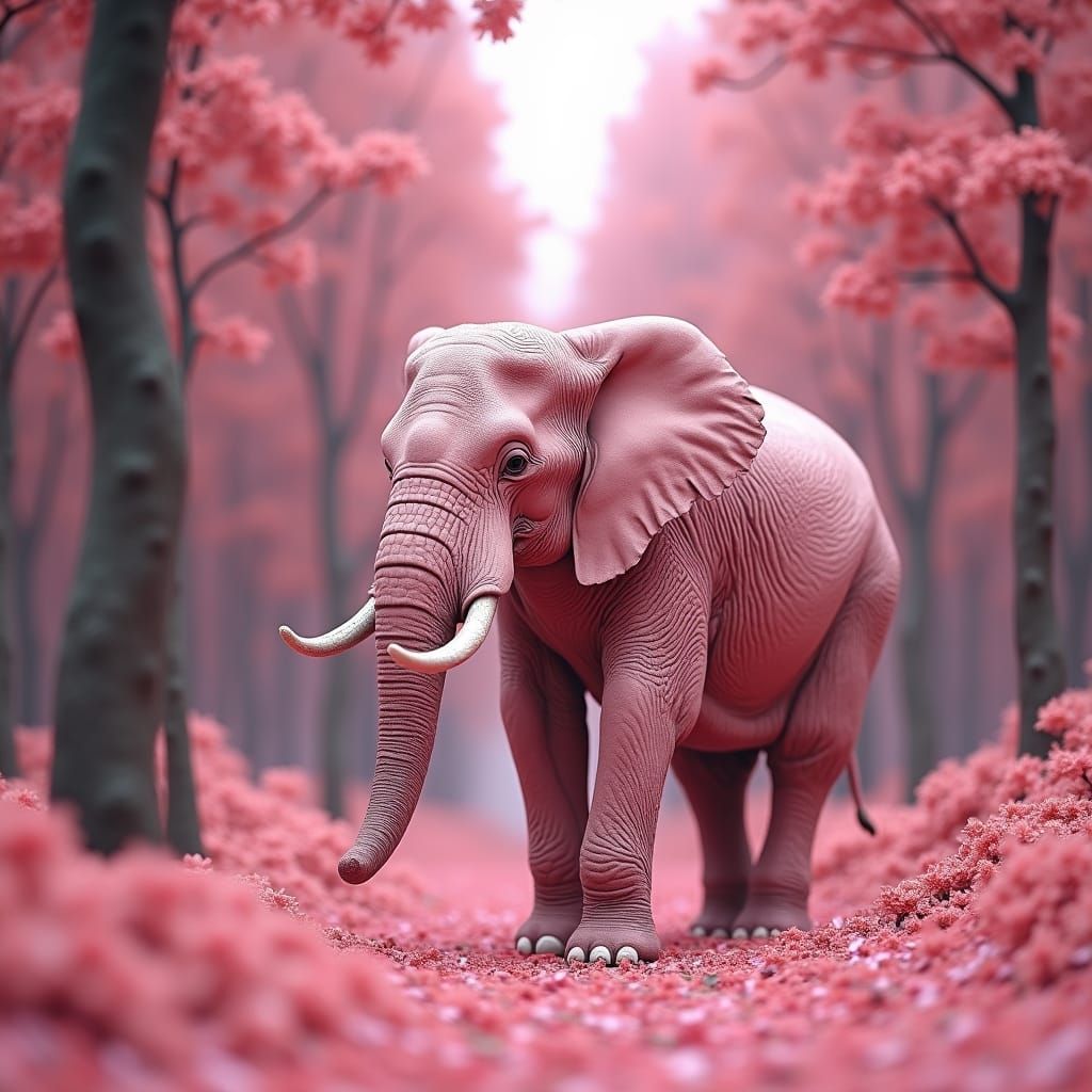 Pink Elephant in a Pink Forest, Hyperrealistic