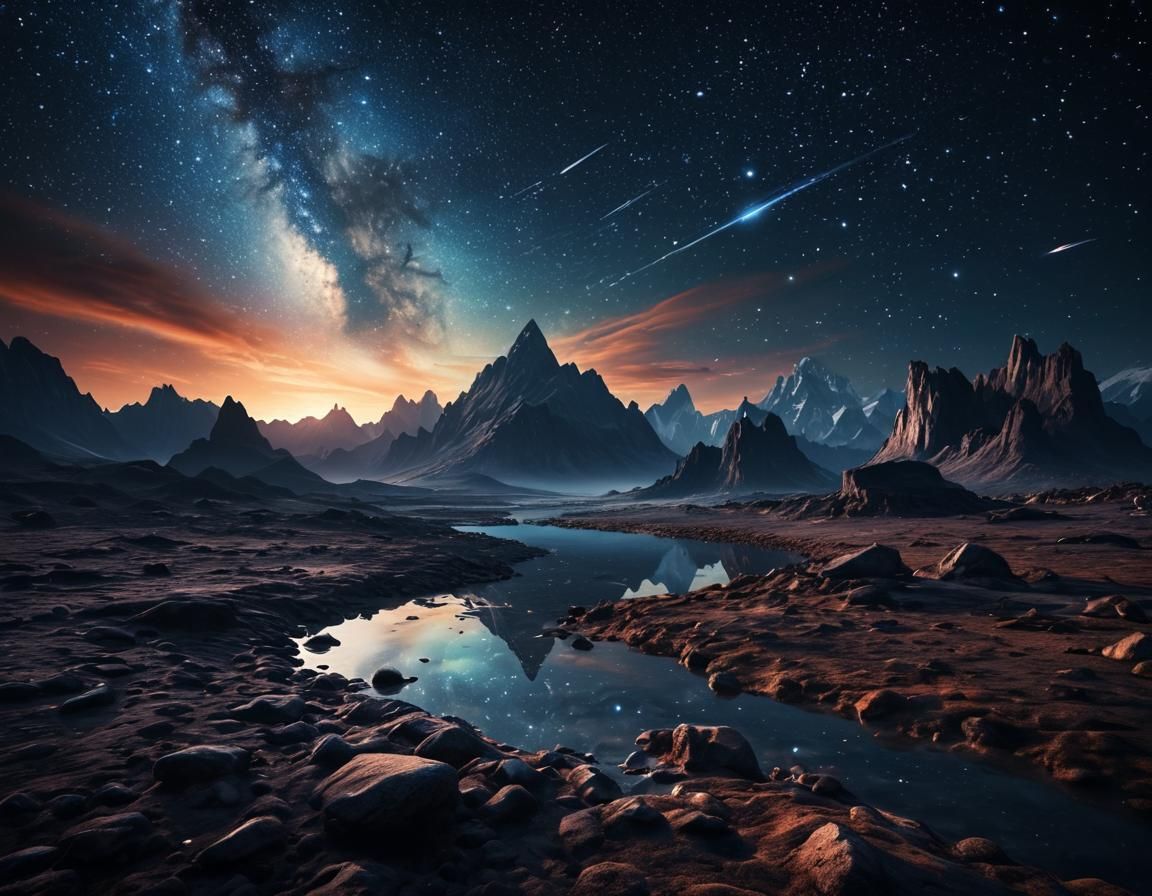 Serene Cosmic Landscape with Dramatic Lighting