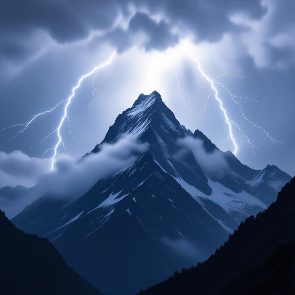 Dramatic Mountain Peaks Shrouded in Storm