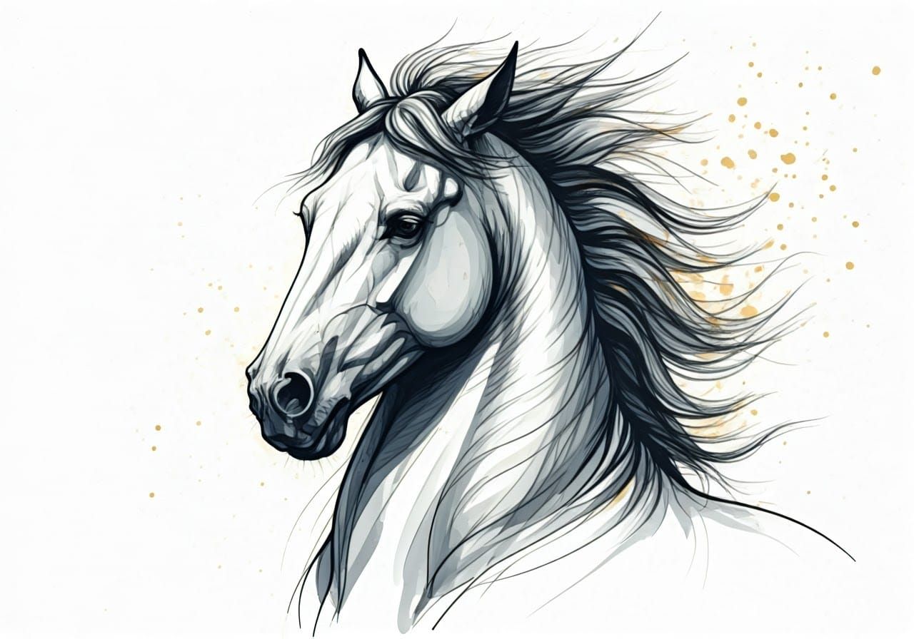 Dynamic Rearing Horse Portrait in Mixed Media