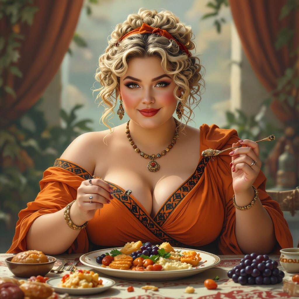 Ancient Greek Goddess of Gluttony, Detailed Matte Painting
