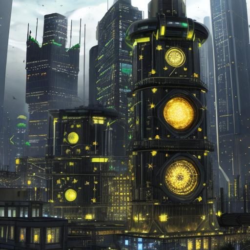 Cyberpunk Alchemist City in the Sky