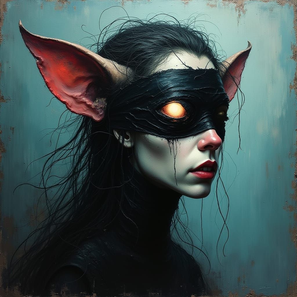 Mysterious Figure in Dark Surrealism Oil Painting