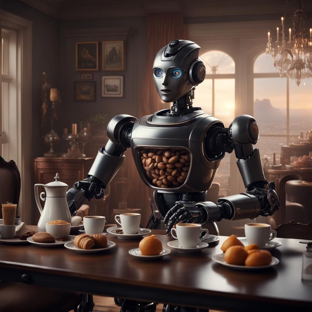 The Humanoid robot butler makes coffee, the family has break...