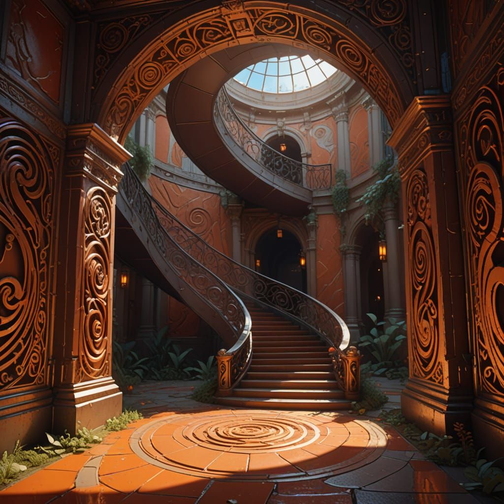 Intricate Lower Spiral Gate Interior, Detailed Snake Carving...