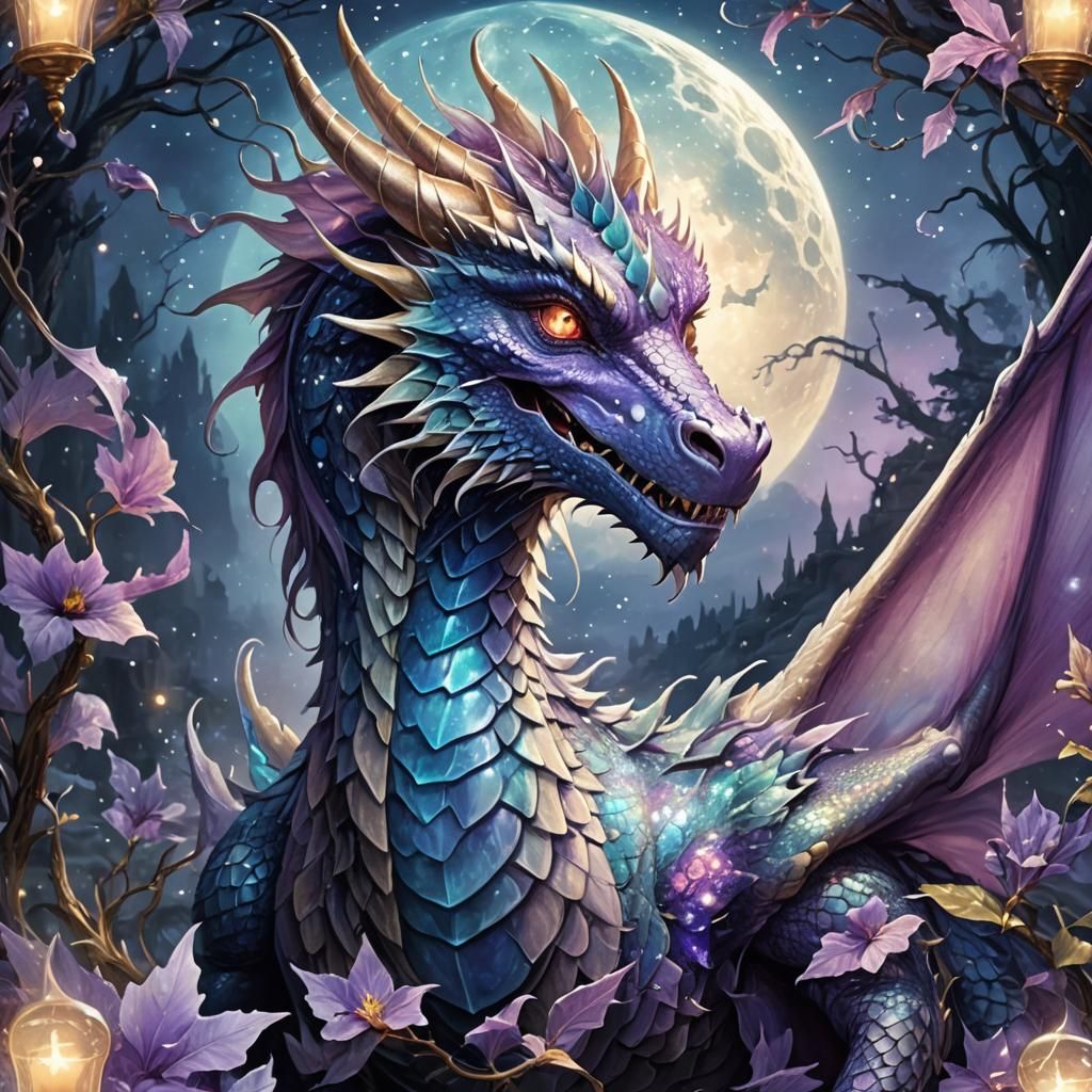 Enchanted Dragon in Fairycore Moonlight Dreamscape
