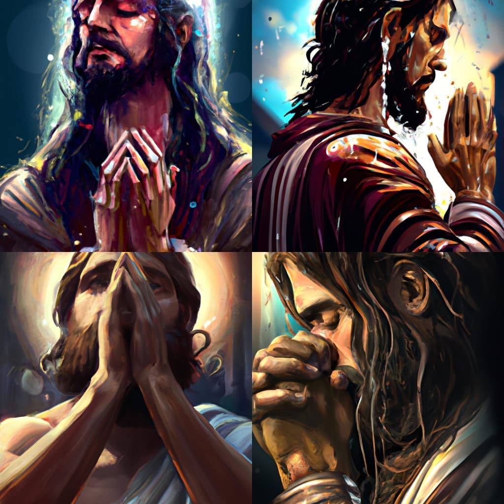 Jesus Praying Portrait in Hyperdetailed Splash Art Style