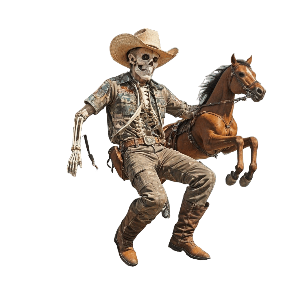 Cowboy Skeleton Skydiving from Military Plane