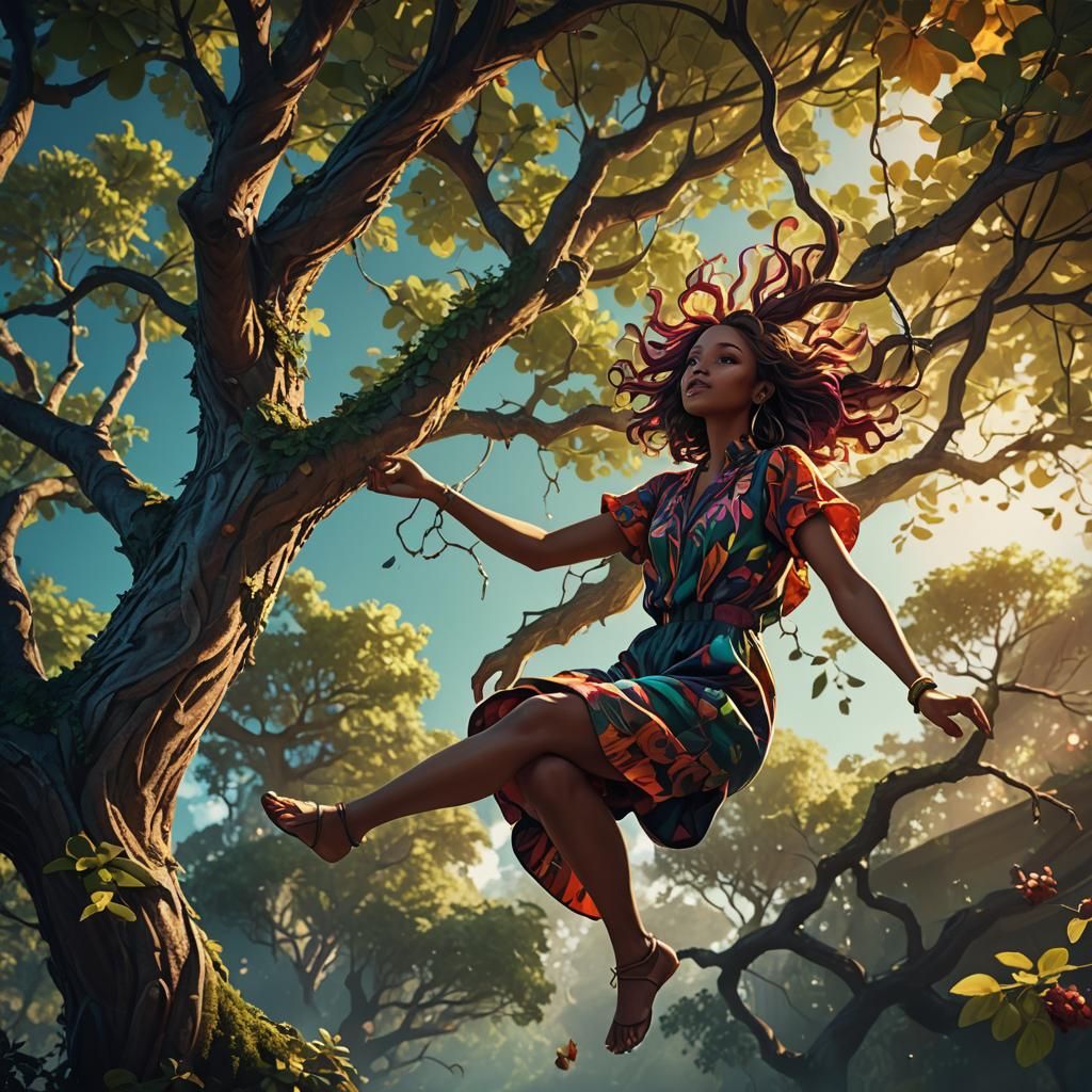 Whimsical Girl Dangles in Fantasy Forest