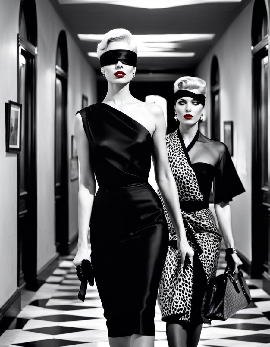 Elegant Women in Hallway, 1950s Style
