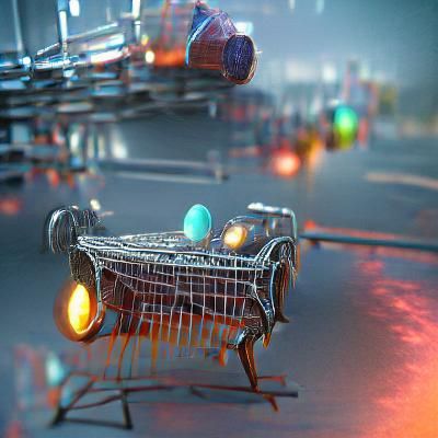 Alien Pushing a Shopping Cart