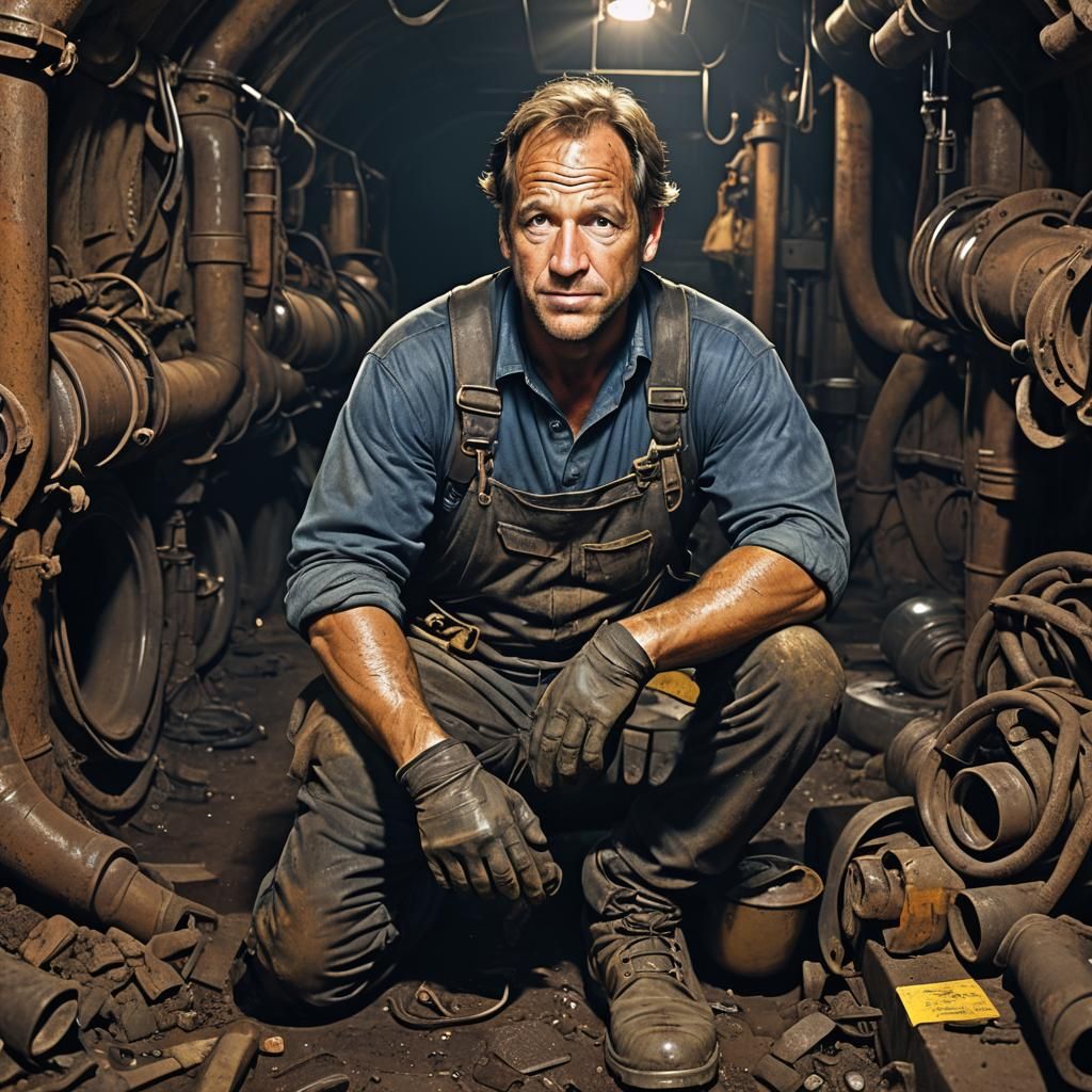 Gritty Mike Rowe in a Dark, Moody Sewer Scene, Inspired by C...