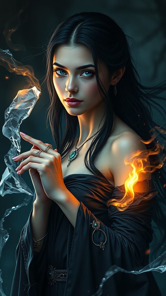 Mystical Dark Fantasy Wizardess Weaves Spell in Cinematic Re...