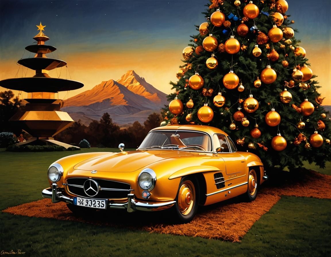 Gold Mercedes 300SL Christmas Pyramid, Realistic Style
