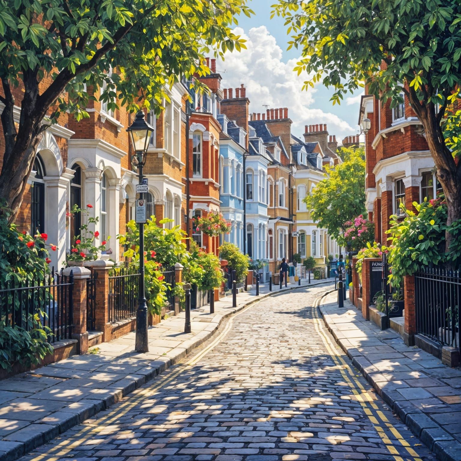 Charming Notting Hill Street Scene in Sunlight