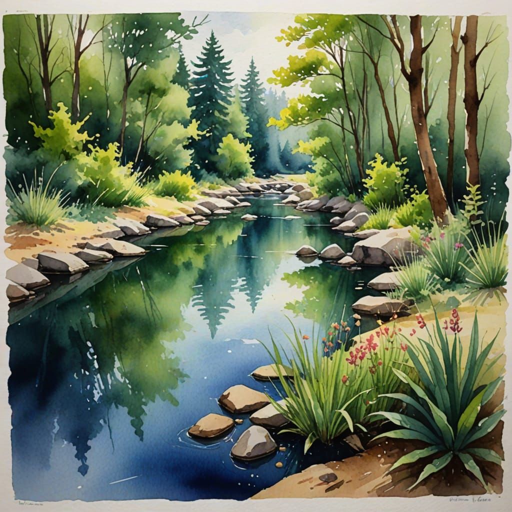 Watercolor Nature Study: Tranquil Landscape
