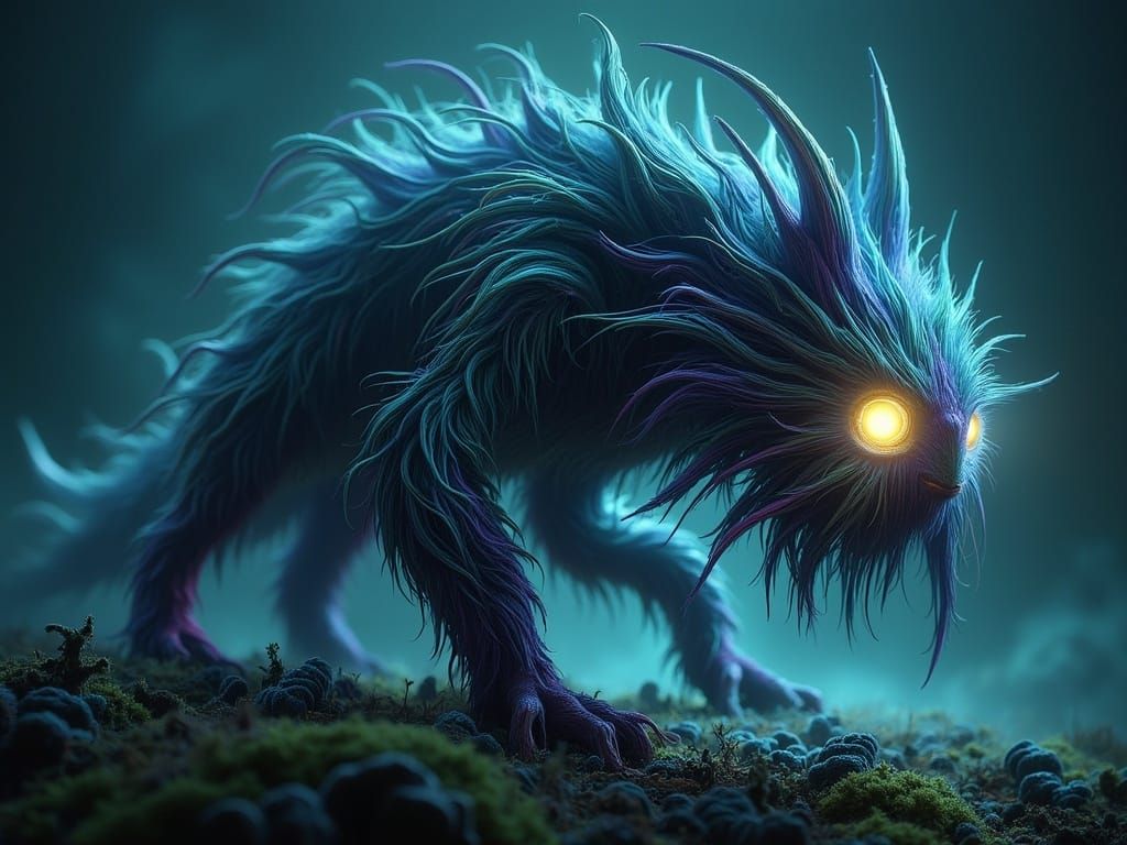 Mystical Creature Illuminated by Radiant Eyes