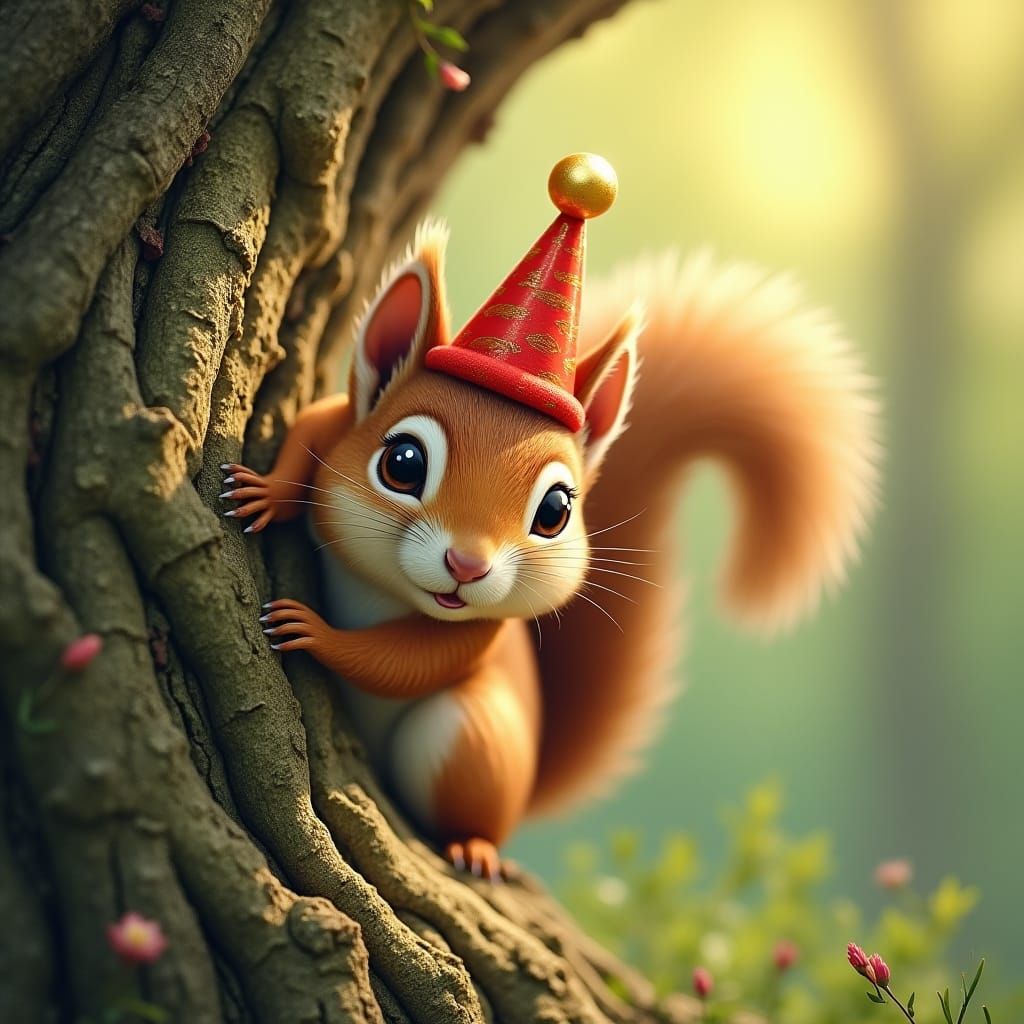 Squirrel in Party Hat, Children's Book Illustration