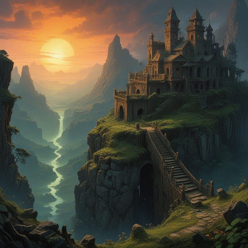 Mystical Citadel Amidst Emerald Twilight