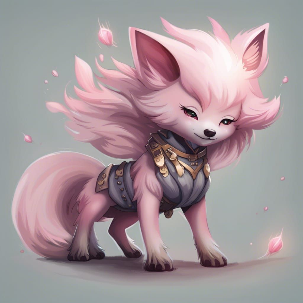 Light Pink Chibi Fox: Detailed Fantasy Art