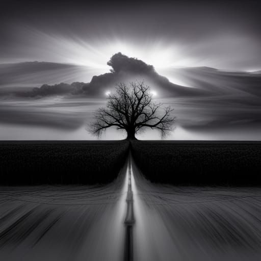 Barren Field with Atomic Explosions in Photorealism
