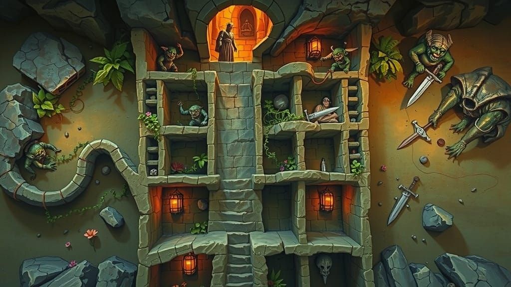 D&D Dungeon Map: Underground Tunnels with RPG Grid