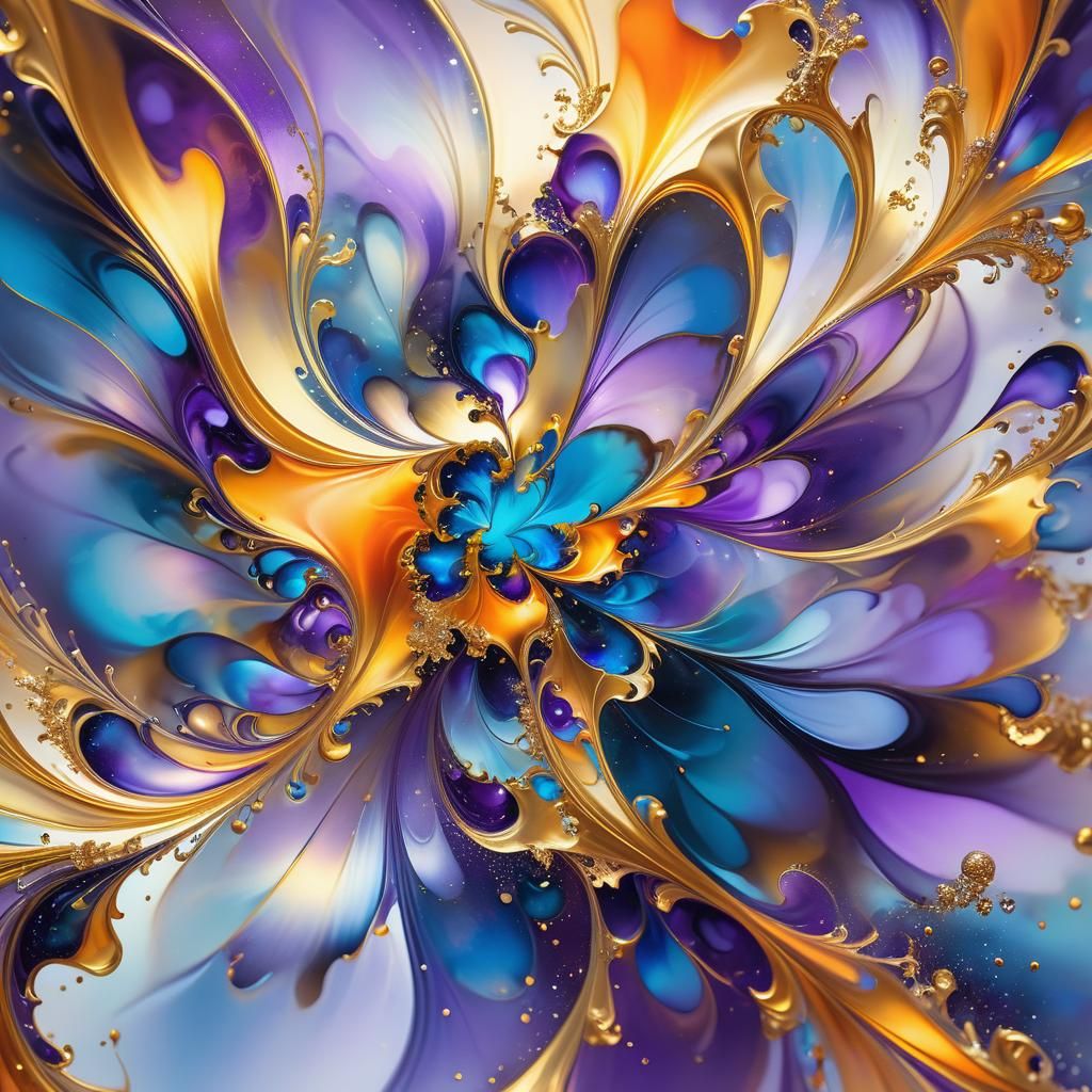 Ethereal Watercolor Fractal Elegance with Gold Flecks