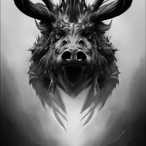 Demonic Boar Monster Portrait in Hyperdetailed Style