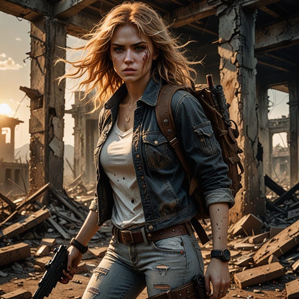 Wasteland Dweller Runs Through Ruins in Dark Fantasy Style