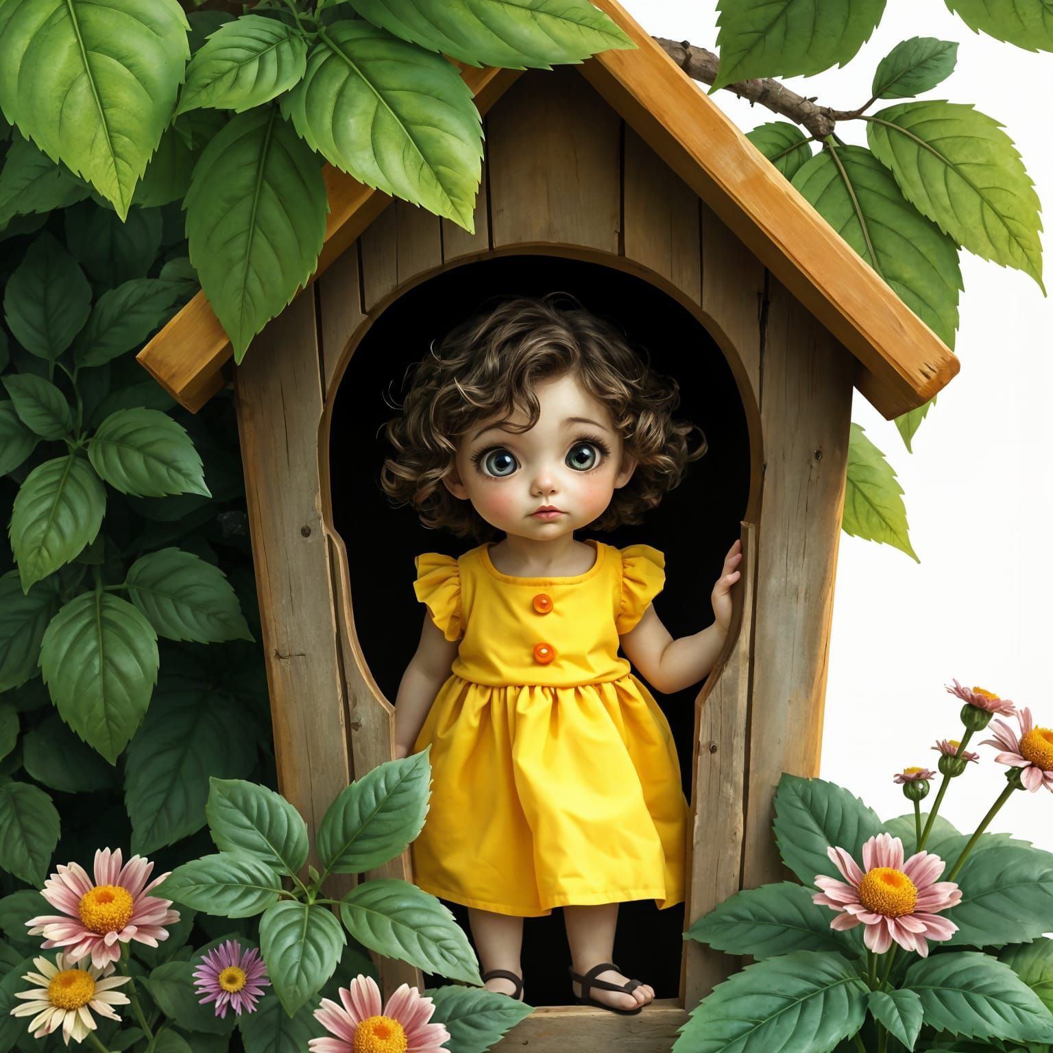 Tiny Human in Birdhouse: Whimsical Parody Art