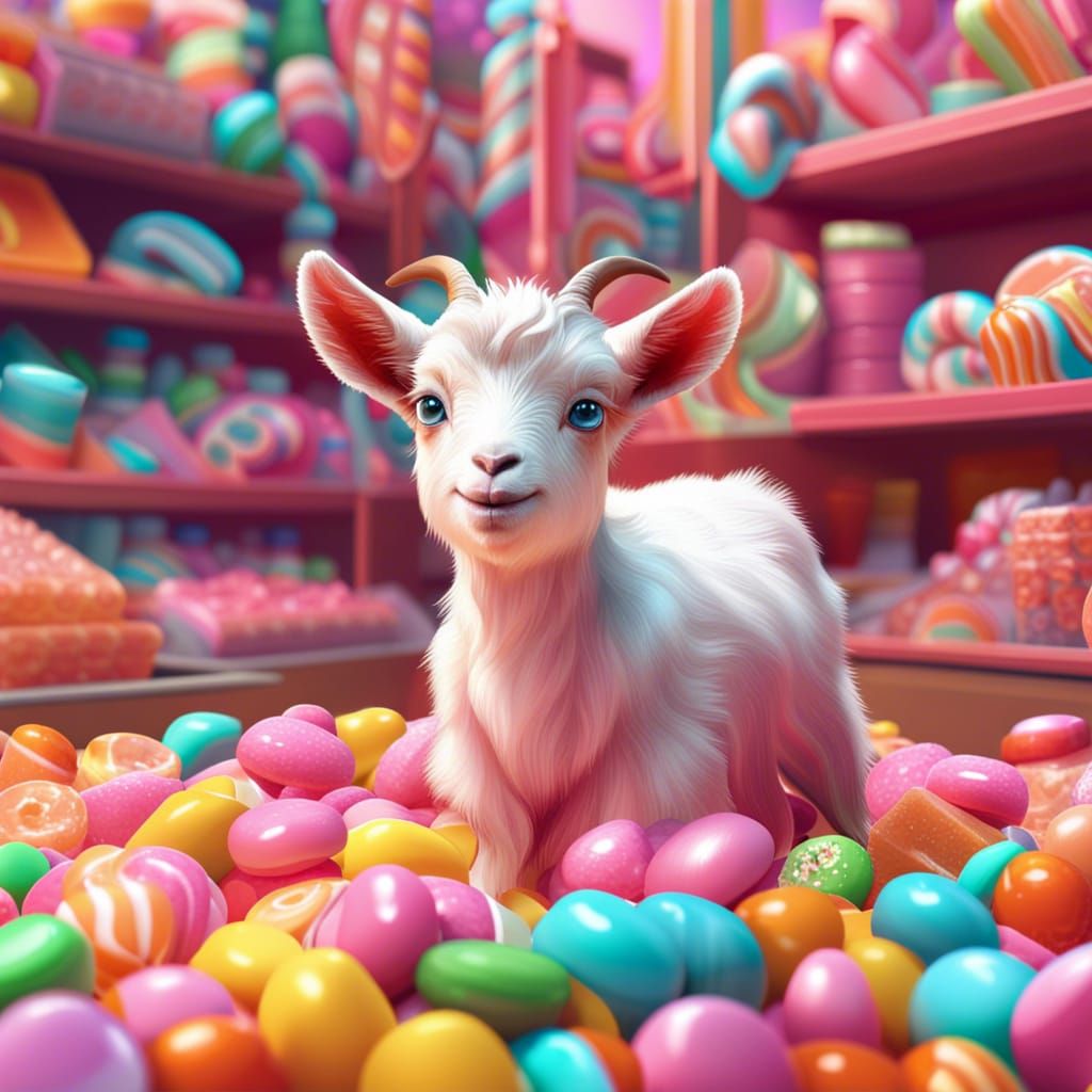 Baby Goat's Candy Adventure in Candy Art Style