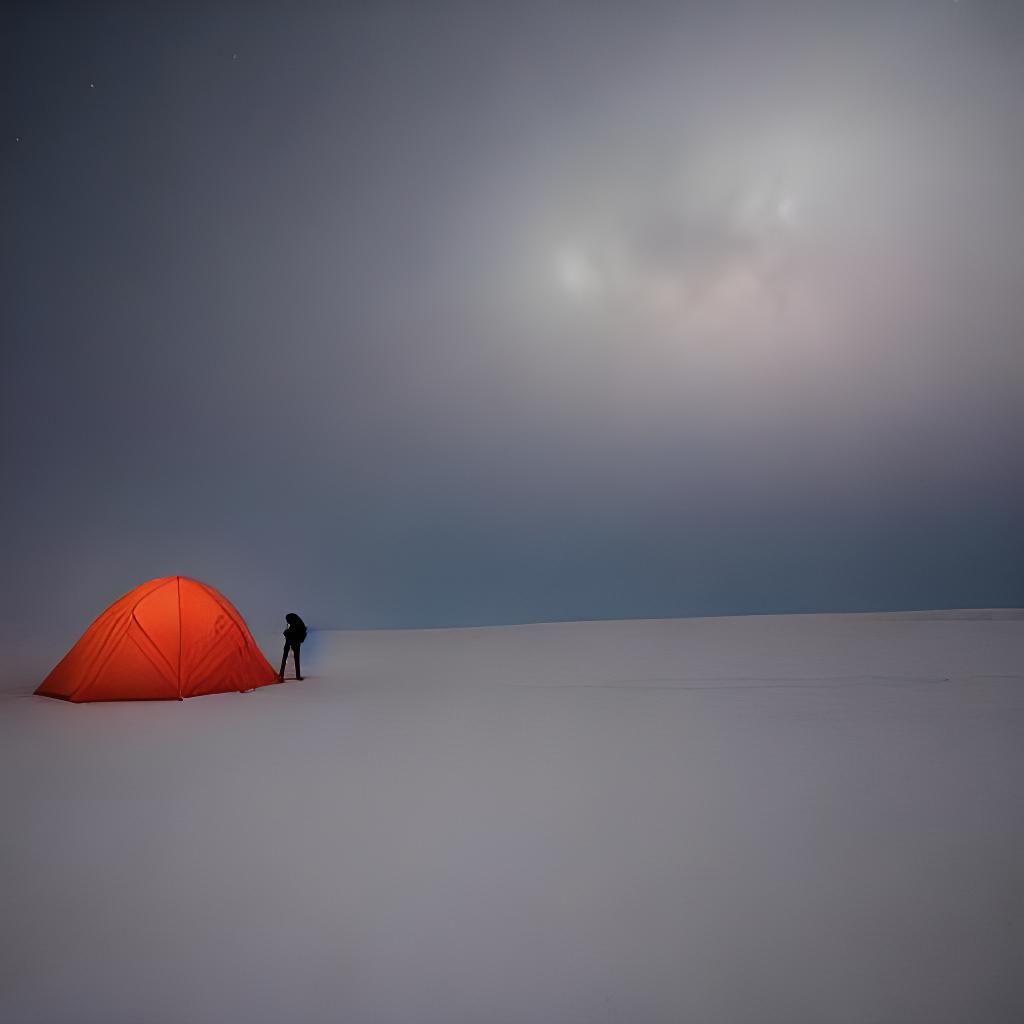 Climber on Korzhenevsky Glacier at Night