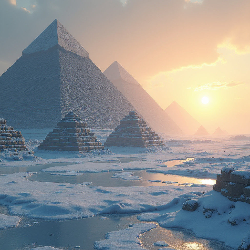 Frozen Giza Pyramids in Post-Apocalyptic Landscape