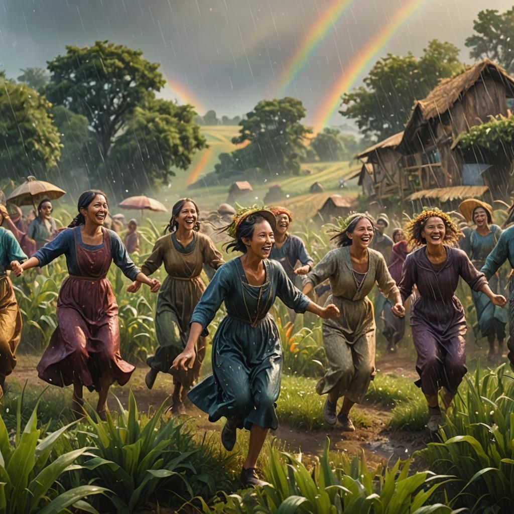 Villagers Celebrate Rejuvenation as Matte Painting