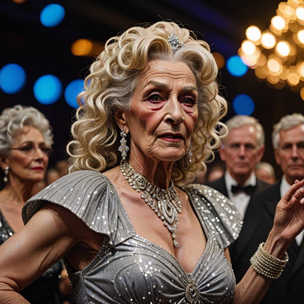 Mature Transvestite Showgirl in Shimmering Costume