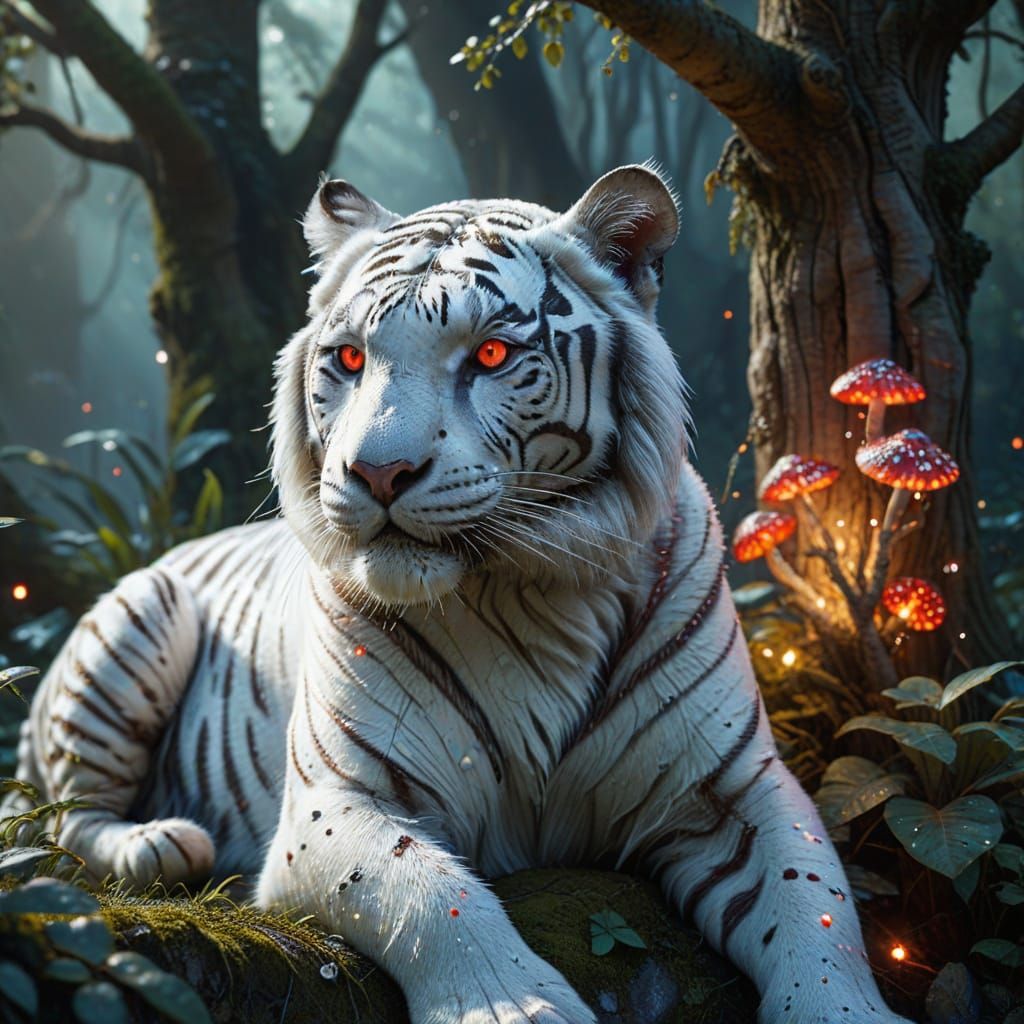 White Tiger with Batik Fur in Fantasy Forest