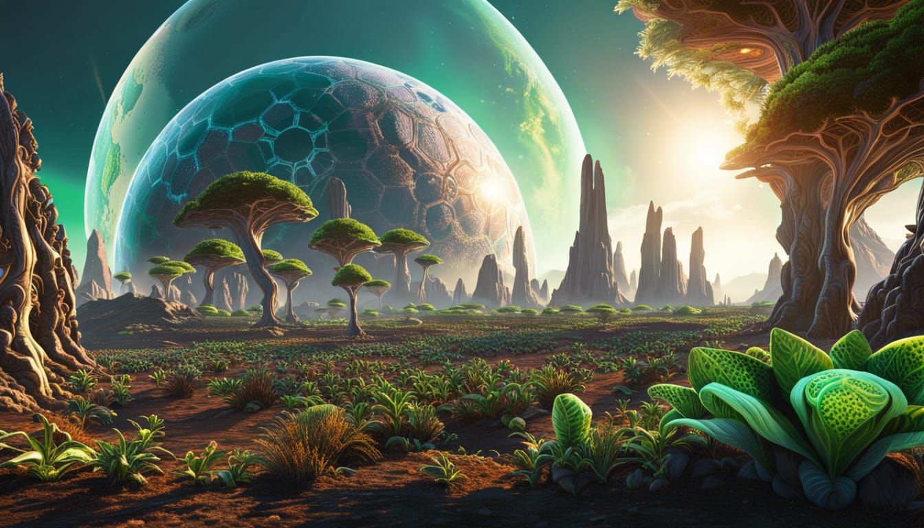 Terraformed Alien Planet in Solarpunk Style